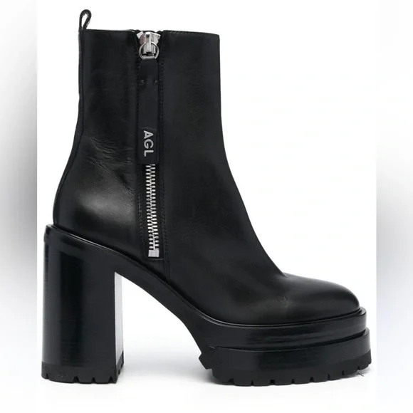 AGL Black Chunky Ankle Boots with Platform - Picture 1 of 11